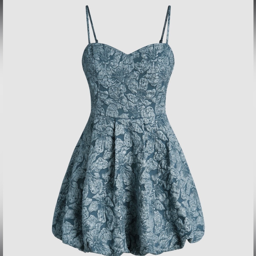 New FLORAL JACQUARD SLEEVELESS MINI‎ DRESS Size Medium on blue
